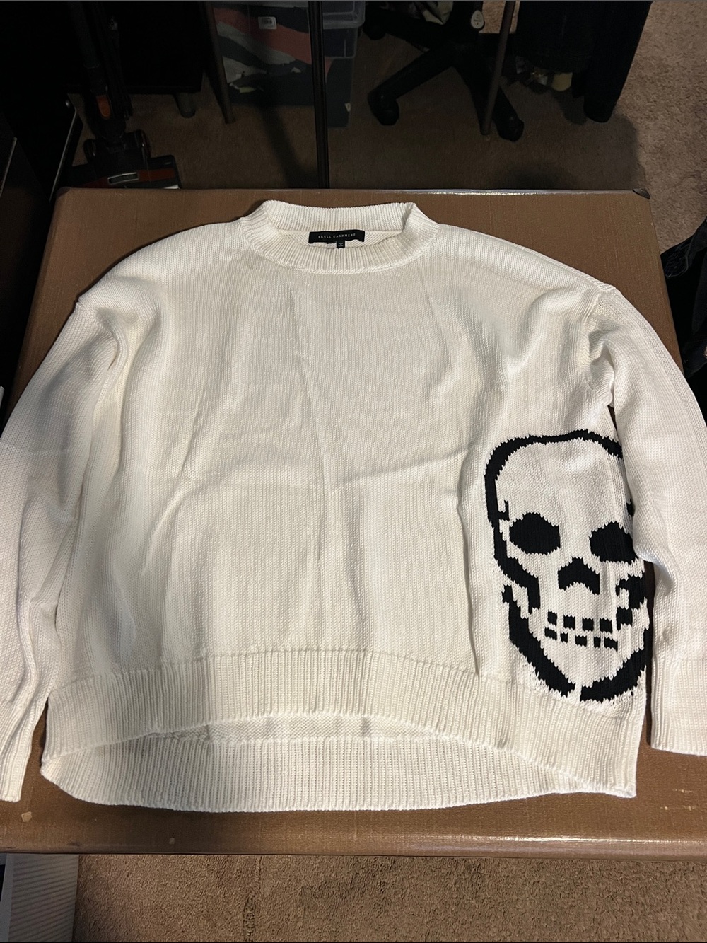 Skull Cashmere White Ribbed Knit Sweater